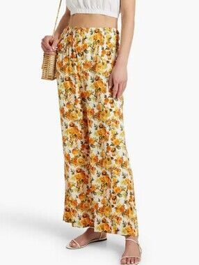 Onia NEW Air Smocked Ditsy Retro Floral Linen Blend Wide Leg Pants SZ Medium